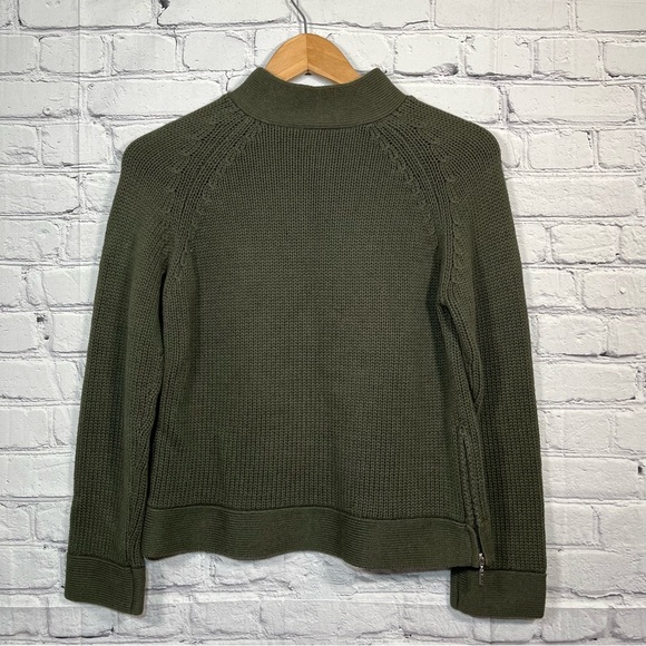 Vintage Talbots Cable Knit Mock Neck Sweater Womens Size Small Green Zip - Picture 14 of 15